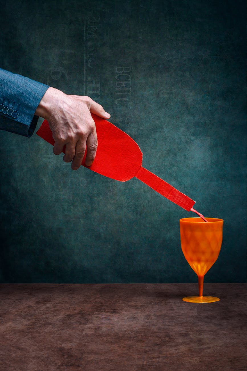 Glass of deep ruby red wine.