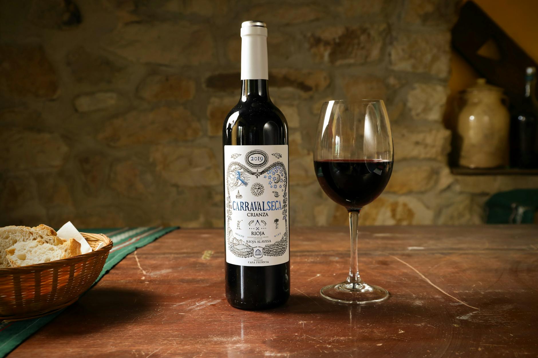 Elegant bottle of Rioja wine, emphasizing its classic Spanish origin and quality for tasting